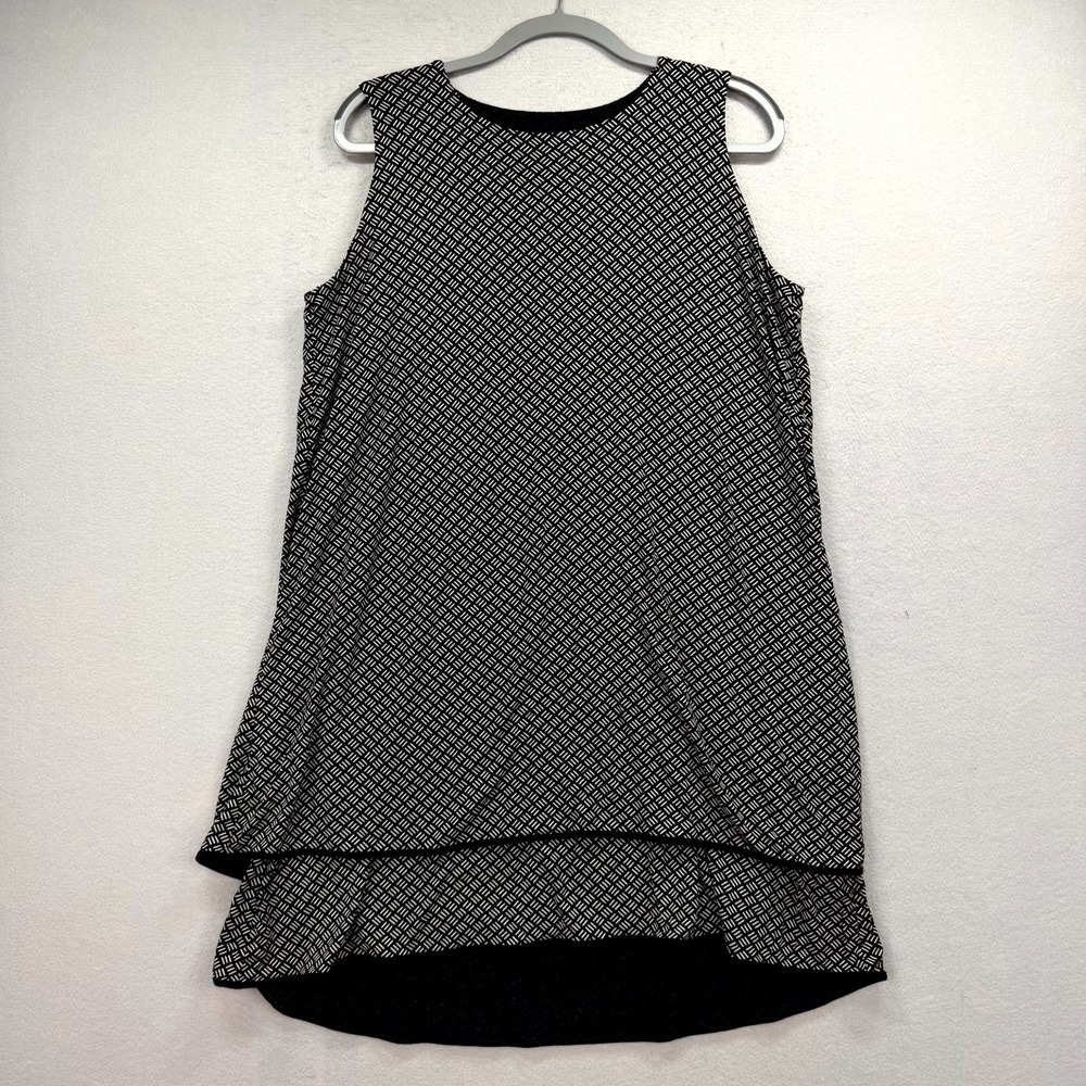 J Jill Wearever Collection Shift Dress Women Large Petite Black Geometric Layers